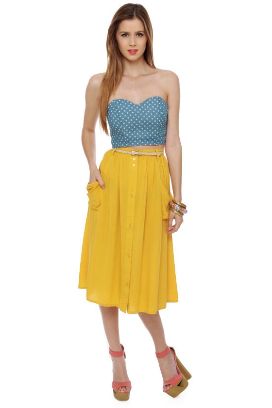 Girl Next Door Blue Polka Dot Bustier Top