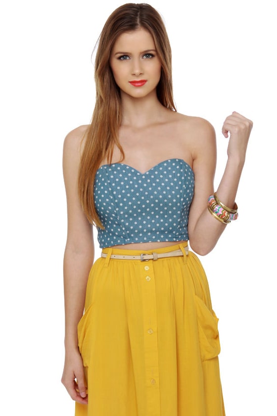 Girl Next Door Blue Polka Dot Bustier Top
