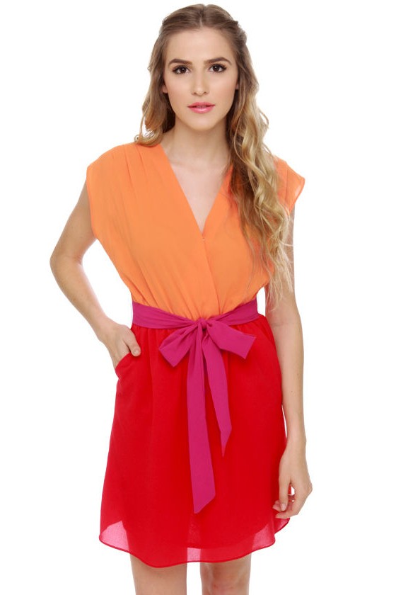 red orange color dress