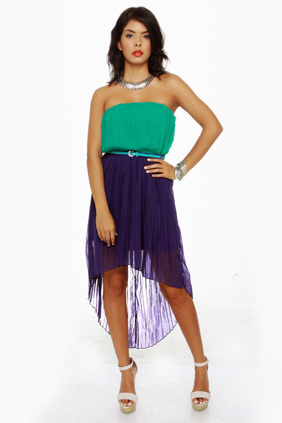 Cocktail Hour Strapless Teal and Purple Dress