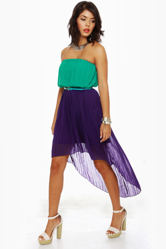 Cocktail Hour Strapless Teal and Purple Dress