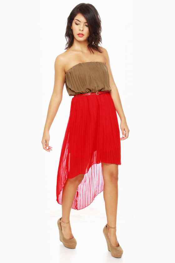 Cocktail Hour Strapless Brown and Red Dress