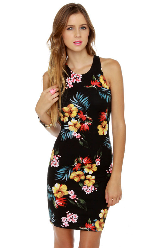 Motel Rowena Black Floral Print Dress