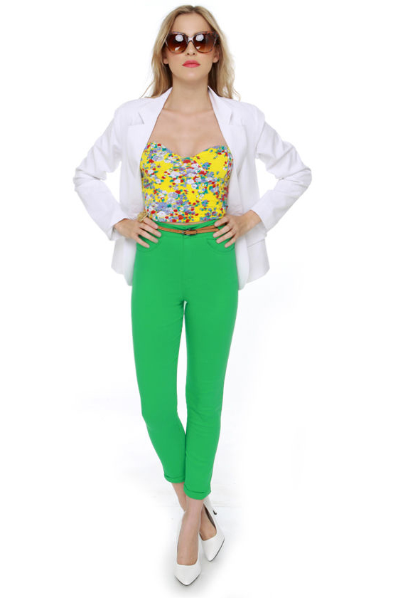 Motel Jodie High-Waisted Green Skinny Jeans