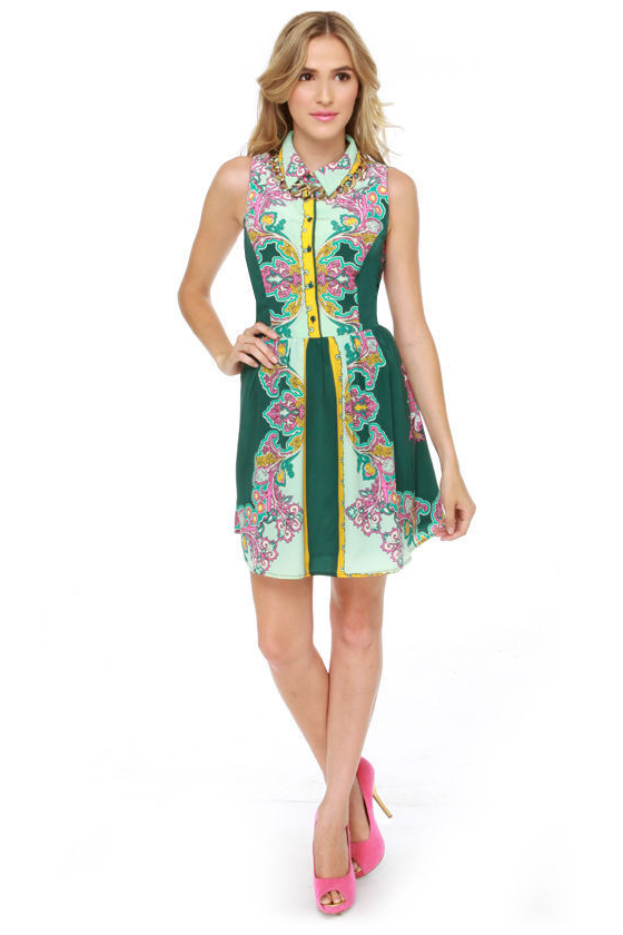 Summer of Love Green Paisley Print Dress