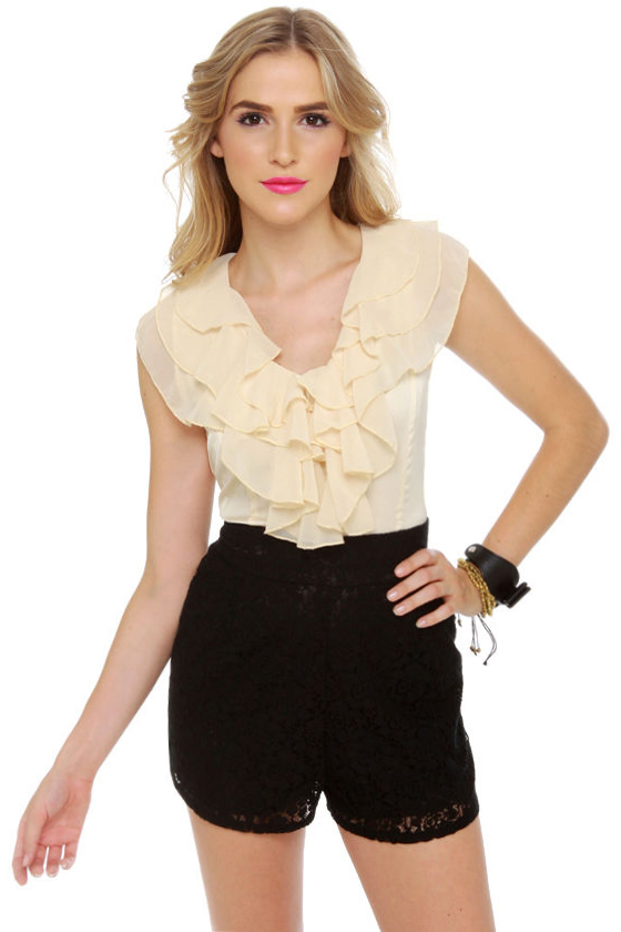 Romp le Monde Ivory and Black Lace Romper
