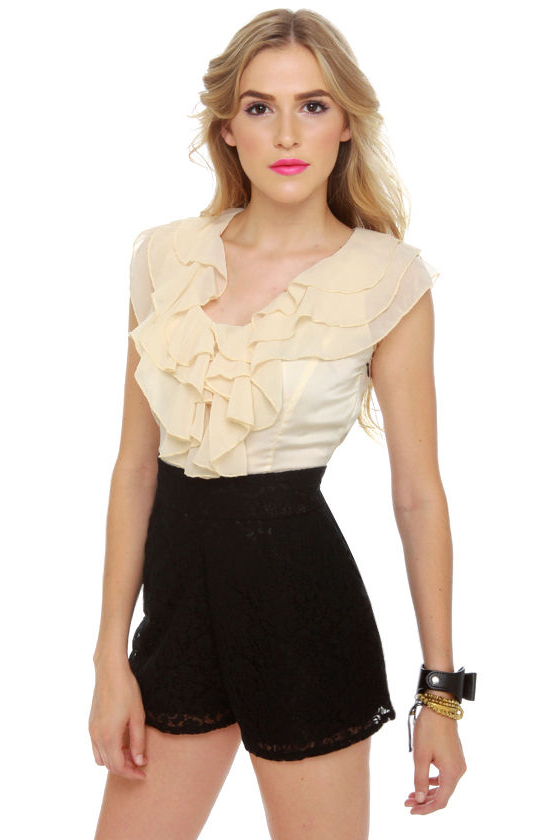 Romp le Monde Ivory and Black Lace Romper