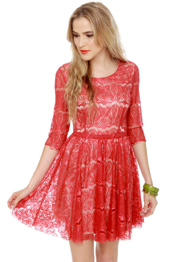 Cherry Harvest Red Lace Dress