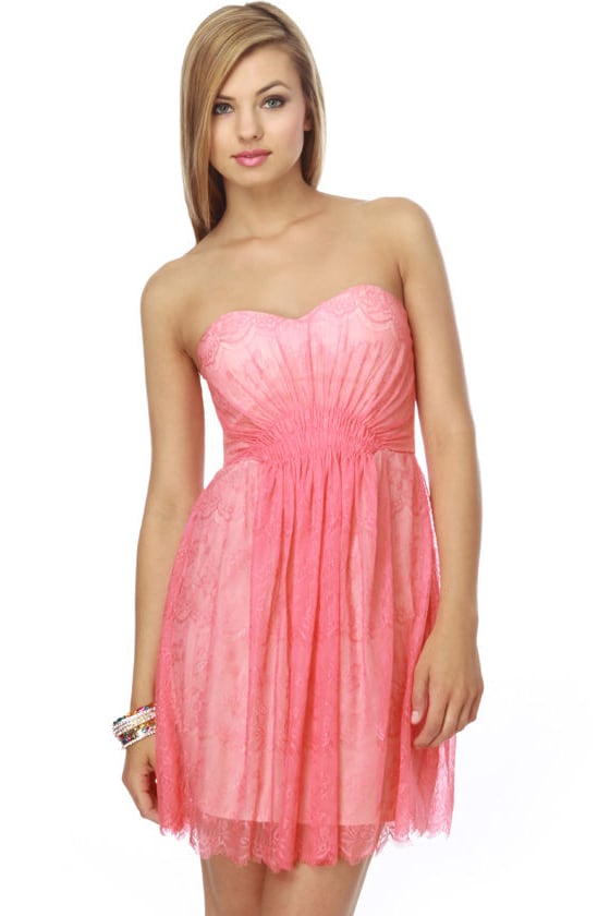 Gorgeous Lace Dress - Strapless Dress - Coral Dress - Pink Dress - $62. ...