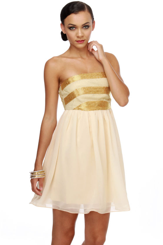 On the Glam Beaded Strapless Dress
