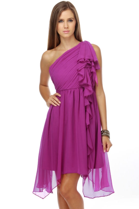 Gorgeous Bright Purple Dress - One Shoulder Dress - Chiffon Dress - $70 ...