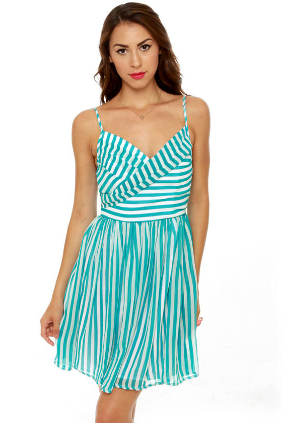 Divine Lines Aqua Blue Striped Dress