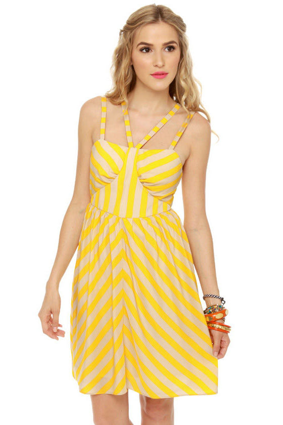 Bumble Beach Yellow Striped Dress