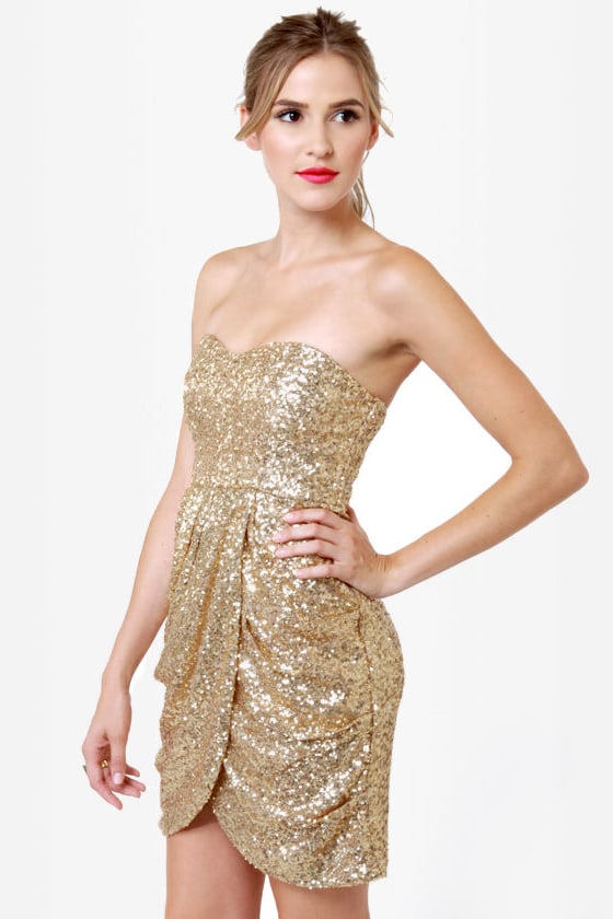 Stunning Sequin Dress - Gold Dress - Strapless Dress - $94.00 - Lulus