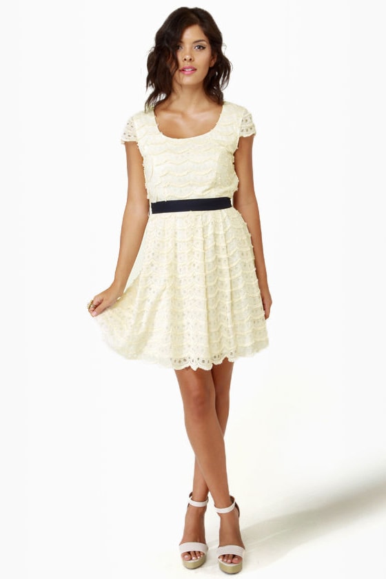 Cream Lace Dress with Belt