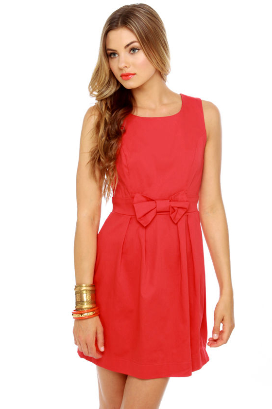 Designer sleeveless red dress with Pocket main image 1