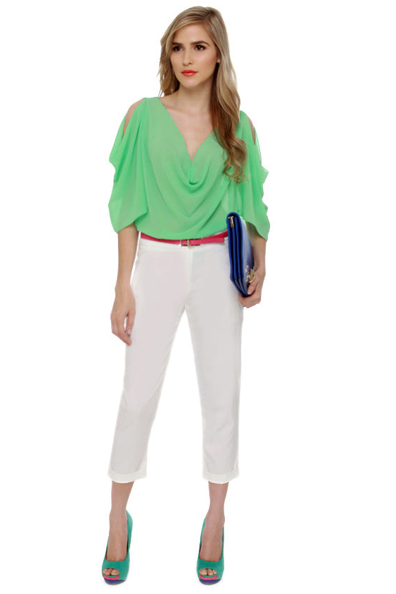 Name Dropper Short Sleeve Mint Green Top