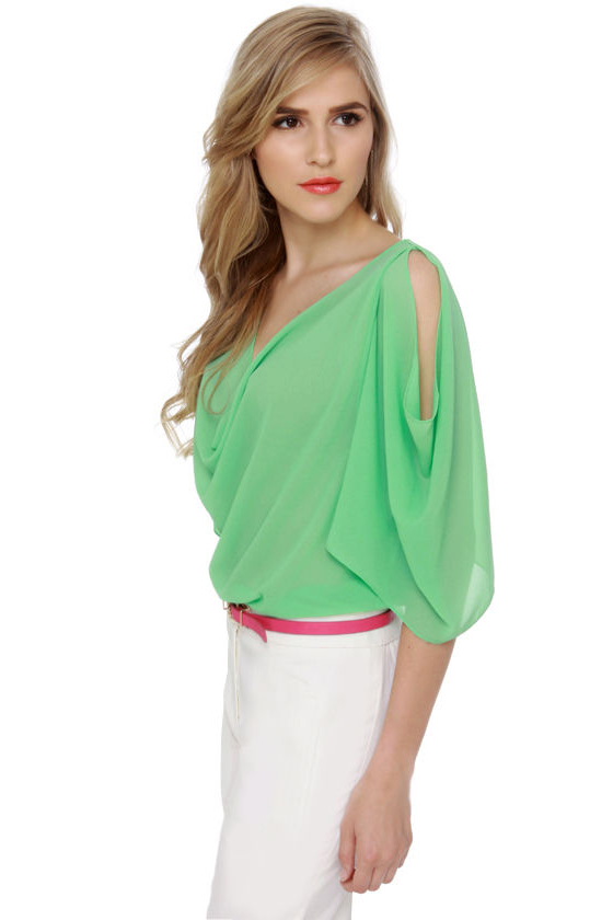Name Dropper Short Sleeve Mint Green Top
