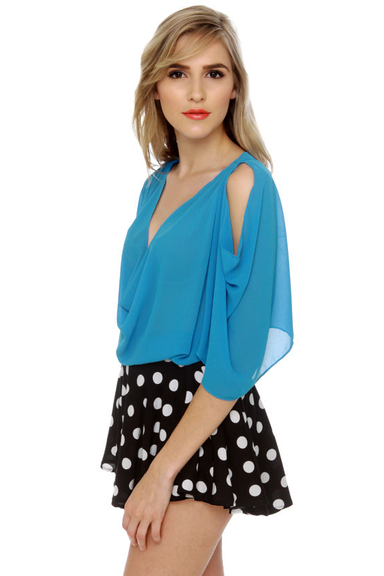 Name Dropper Short Sleeve Blue Top