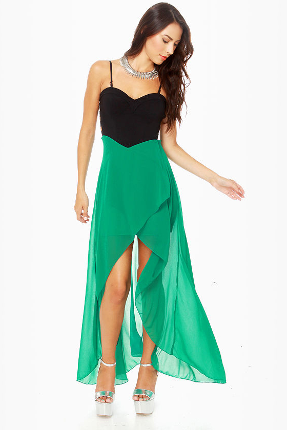 Oh-High-Low State Black and Green Dress