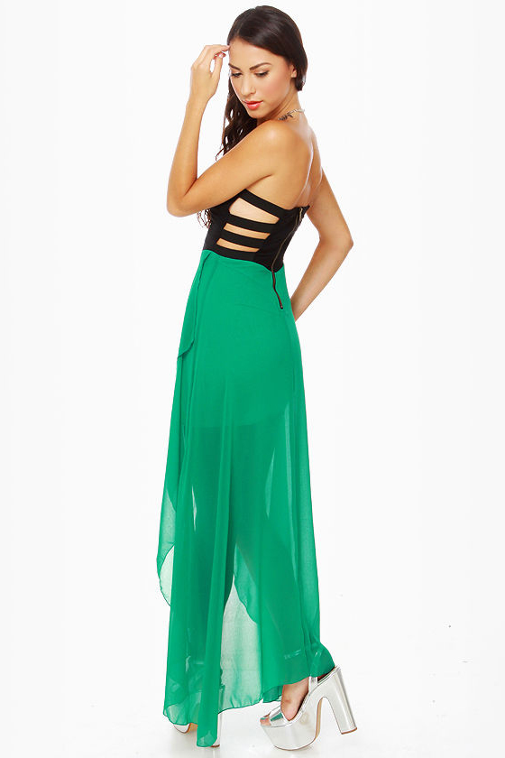 Oh-High-Low State Black and Green Dress