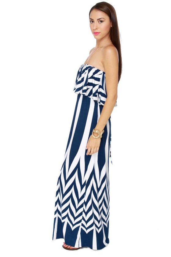 Water Sign Ivory and Blue Maxi Dress