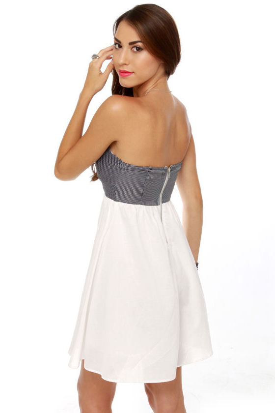 Line and Dine Striped Strapless Dress