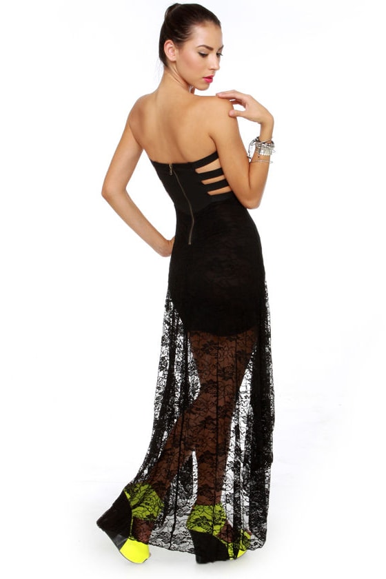 Inescapable Lace Strapless Black Dress