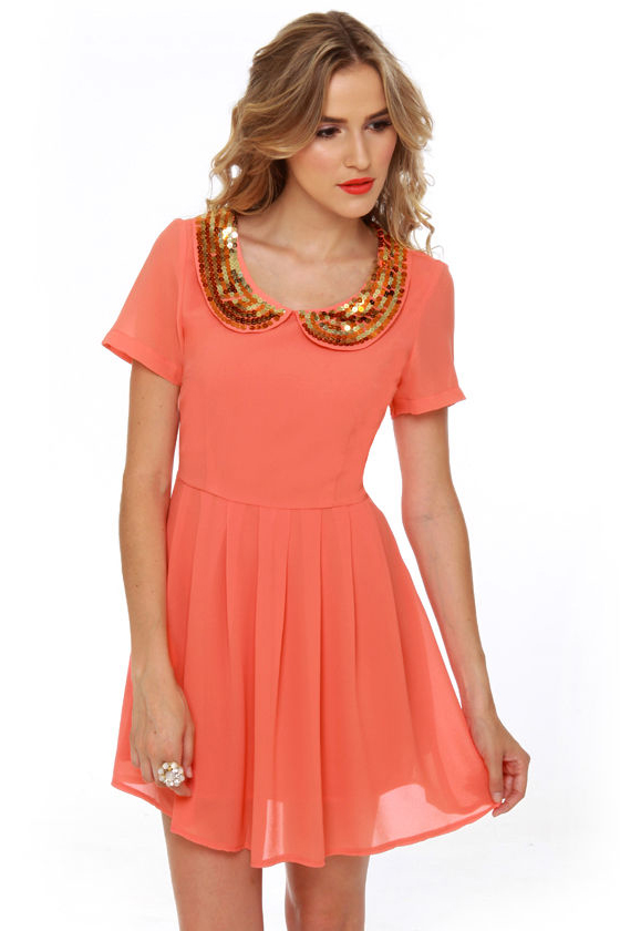Collar Make you Holla Sequin Coral Dress