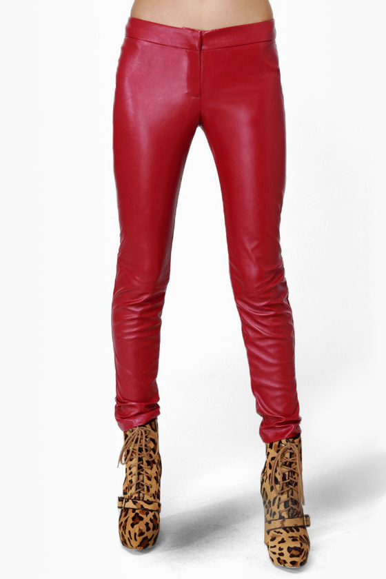 Pretty Slick Red Vegan Leather Skinny Pants