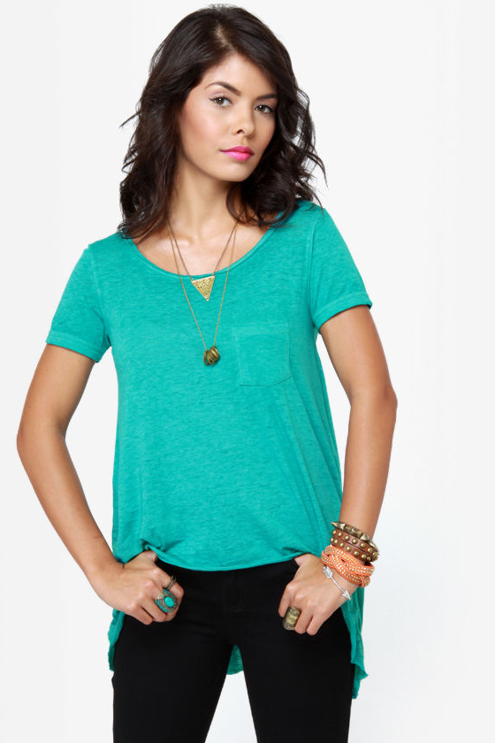 O\\\\\\\'Neill Goodwill High-Low Turquoise Top