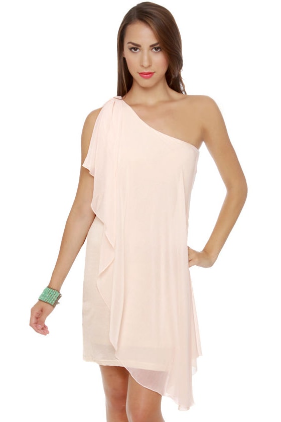 blush one shoulder dress