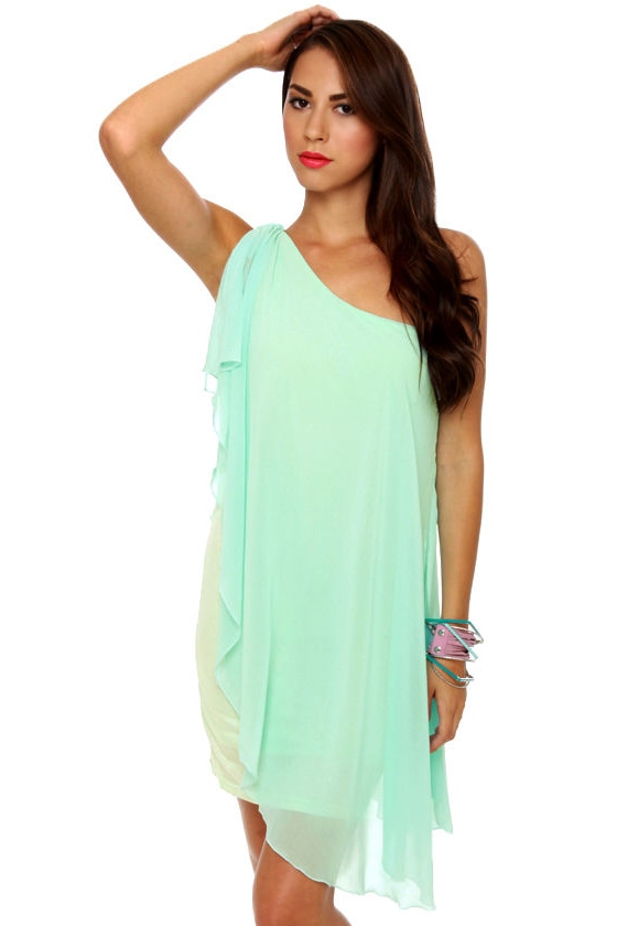 one shoulder baby blue dress