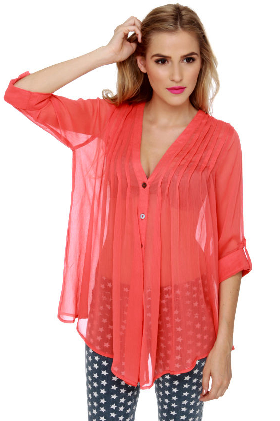 Olive & Oak National Monuments Sheer Coral Top