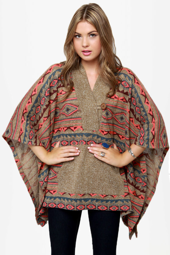Obey Drifter Southwest Print Poncho Sweater