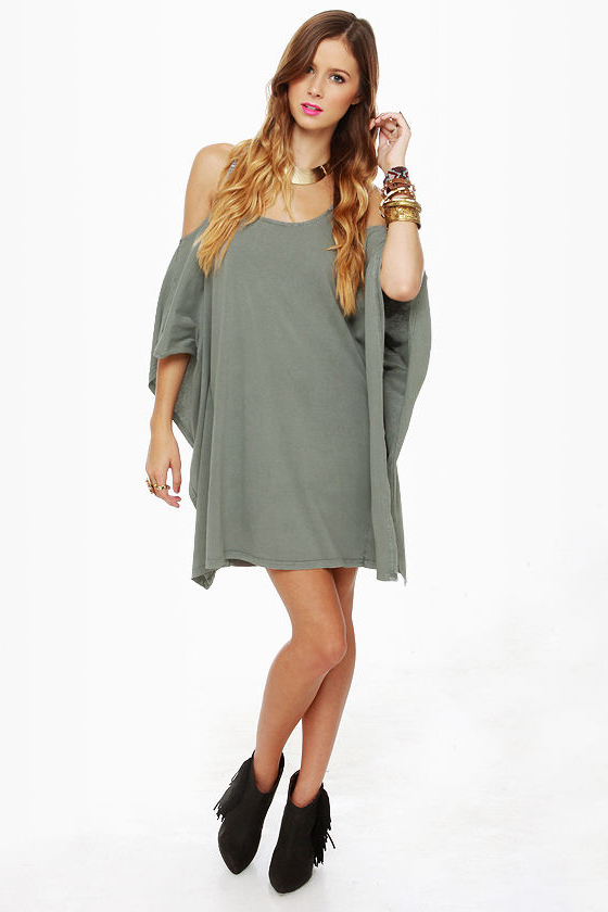 RVCA At Last Dress - Grey Dress - Cold Shoulder Dress - $44.00 - Lulus