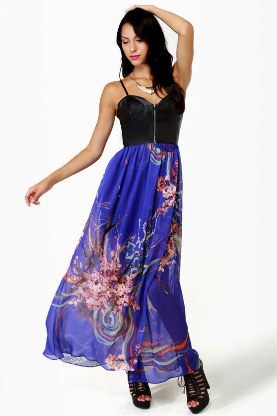Bad to the Bustier Blue Floral Print Maxi Dress