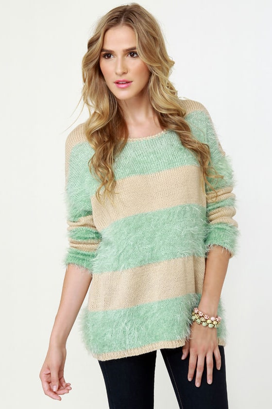 Polar Opposites Mint and Beige Sweater