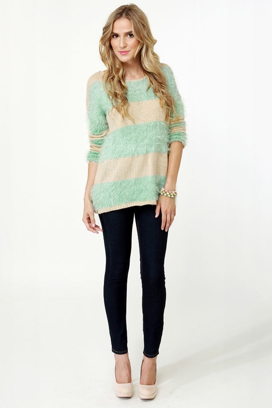Polar Opposites Mint and Beige Sweater