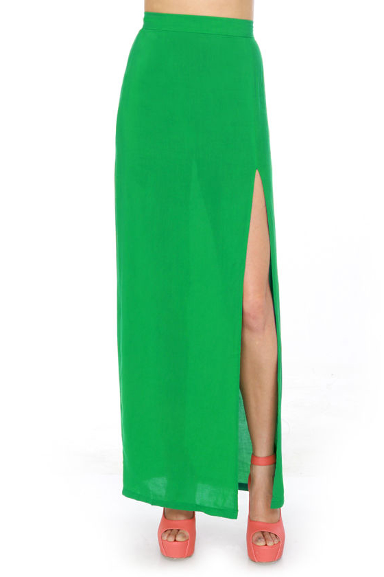 One Slit Wonder Green Maxi Skirt