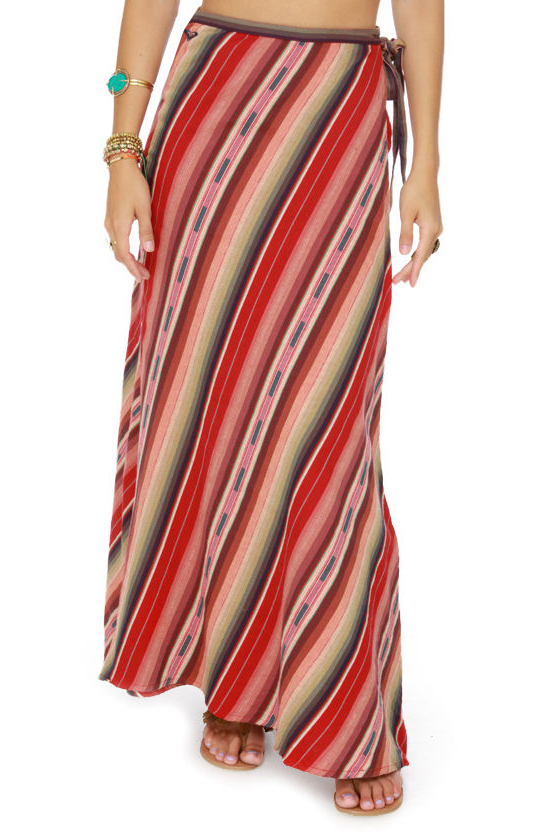 Roxy Mellow Mystique Red Wraparound Maxi Skirt