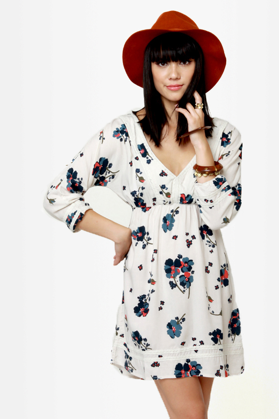 Roxy For Love Beige Floral Print Dress