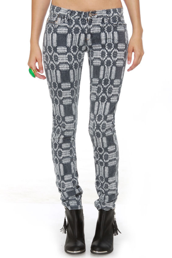 Roxy Skinny Slides Grey Print Skinny Jeans