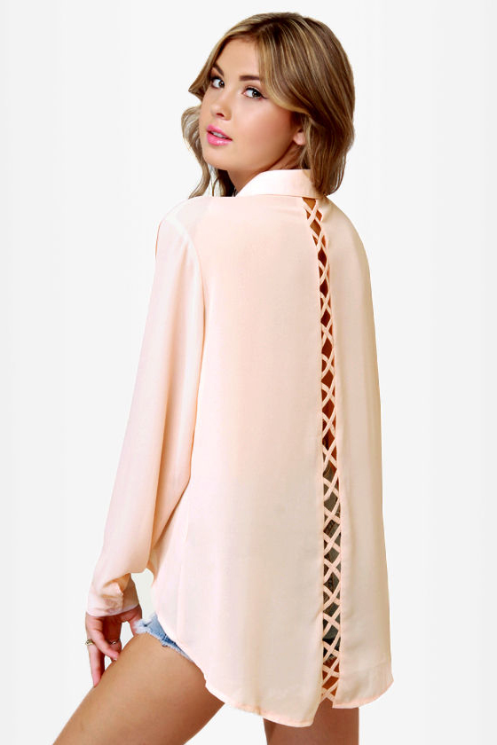 Sooner or Lattice Pink Button-Up Top