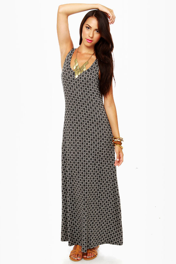 Moroccan and Rollin\\\\\\\' Black Print Maxi Dress