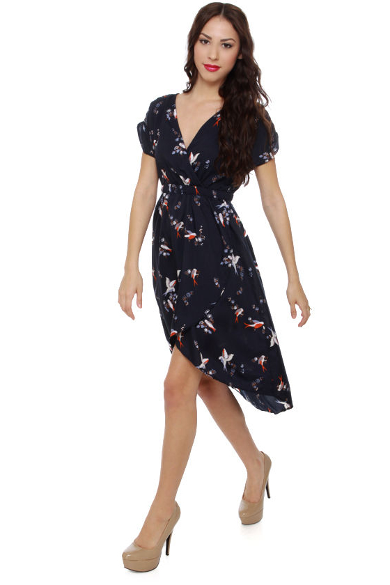 blue dress with bird print Blue Sleeveless Side Cutout Midi Dress Small