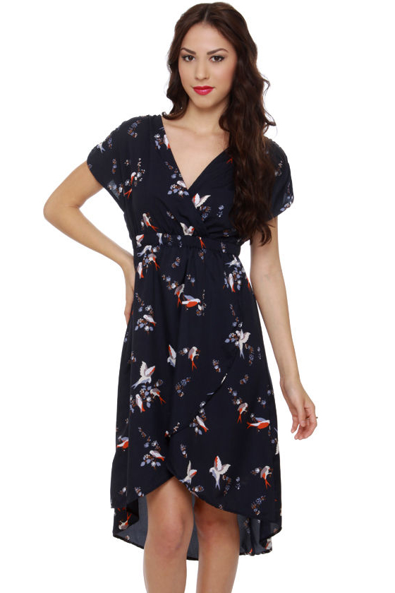 Three Little Birds Navy Blue Print Dress