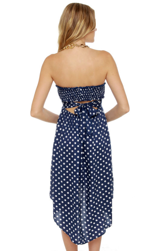 Let It Go Strapless Bustier Navy Polka Dot