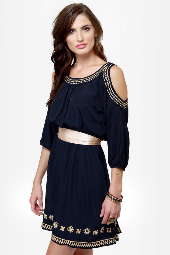 Greek Squad Embroidered Navy Blue Dress