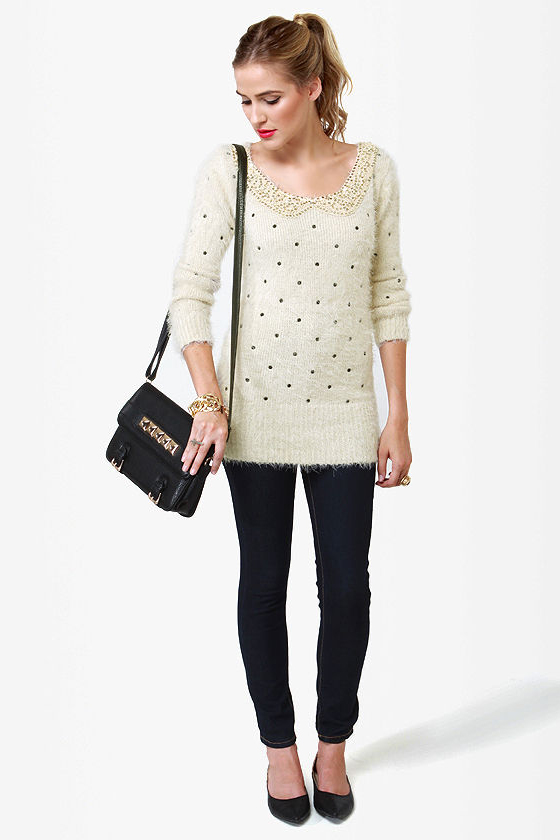 Fuzzy Dice Ivory Sequin Sweater